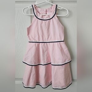 Janie And Jack Toddler Girl's Pink Tier Navy Stripe Accent Tank Dress Size 3